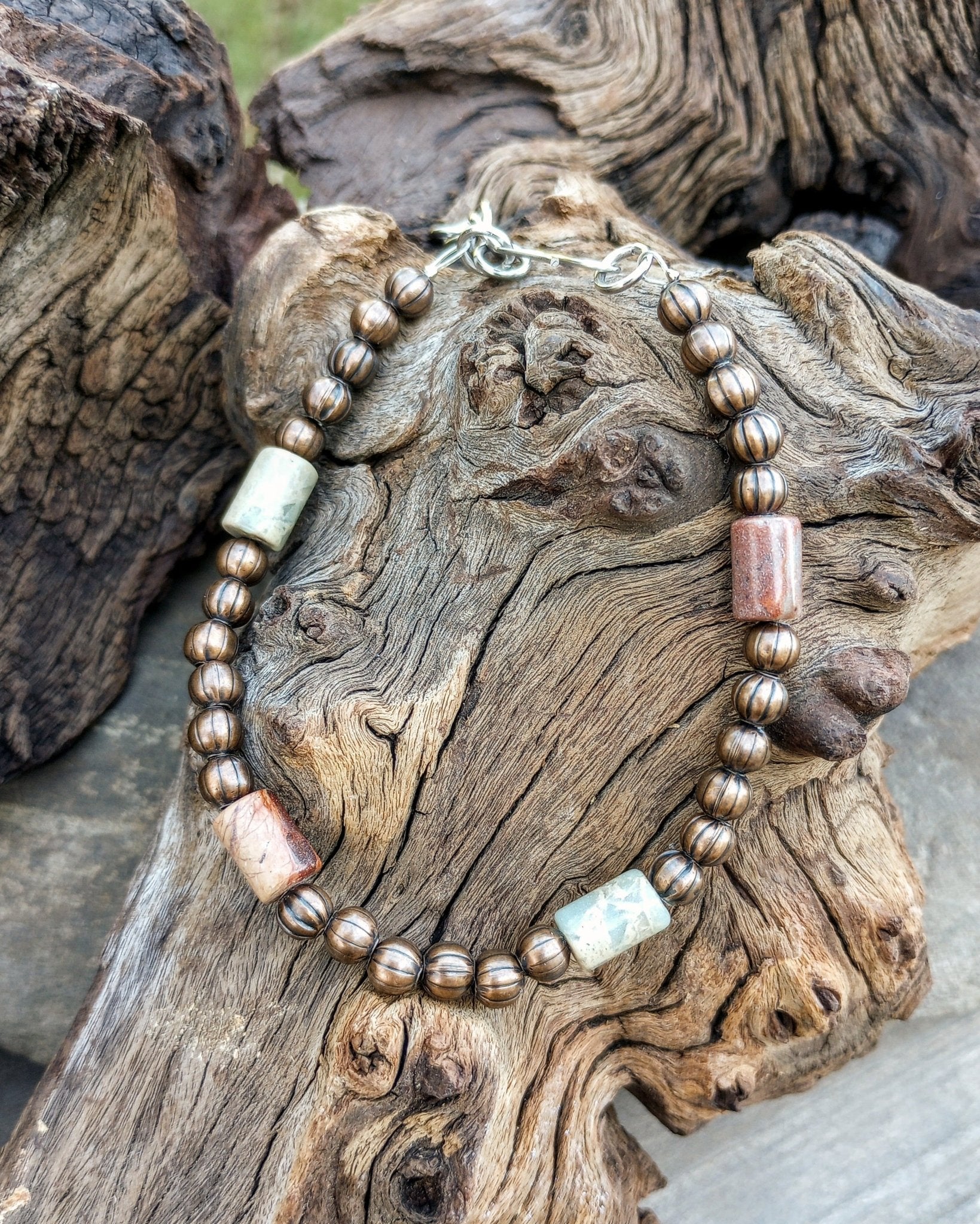 Aqua Terra Jasper & Copper Mens Beaded Bracelet - Windfall Jewelry