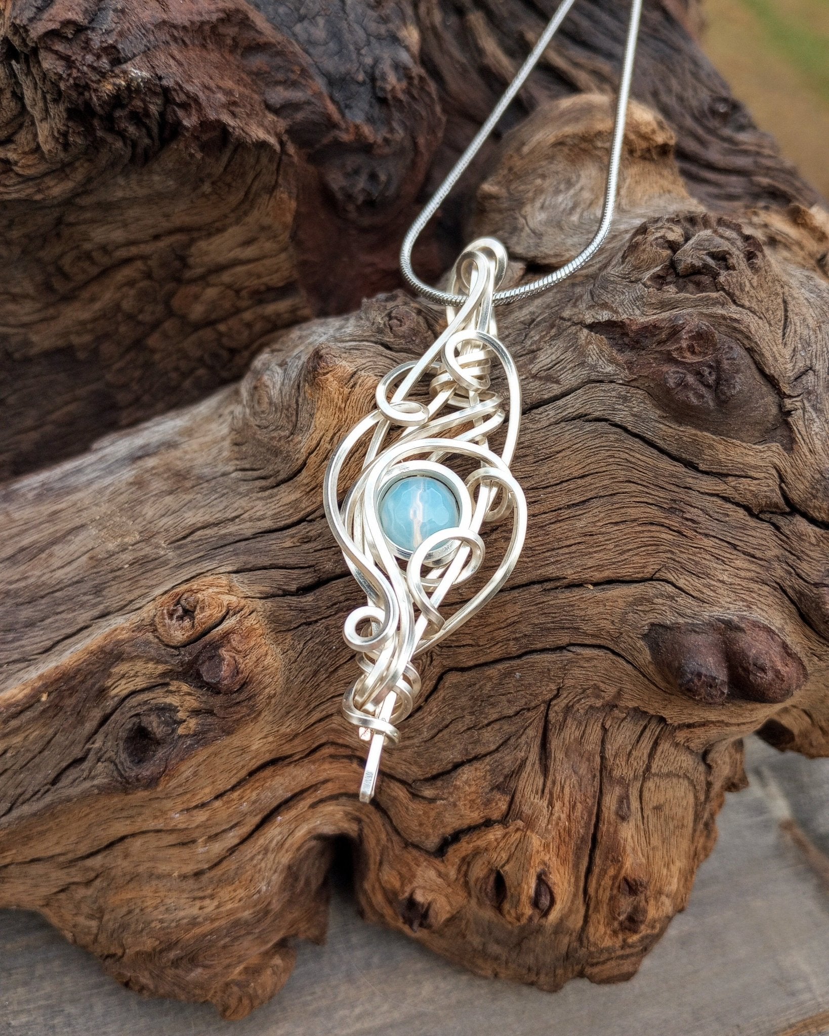 Aspire Opalite Wire Wrapped Pendant Necklace - Windfall Jewelry