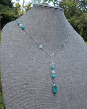 Asymmetrical Turquoise Howlite & Opalite Chain Lariat Necklace - Windfall Jewelry