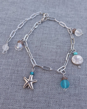 Beachy Charm Bracelet with Anklet Extension - Windfall Jewelry