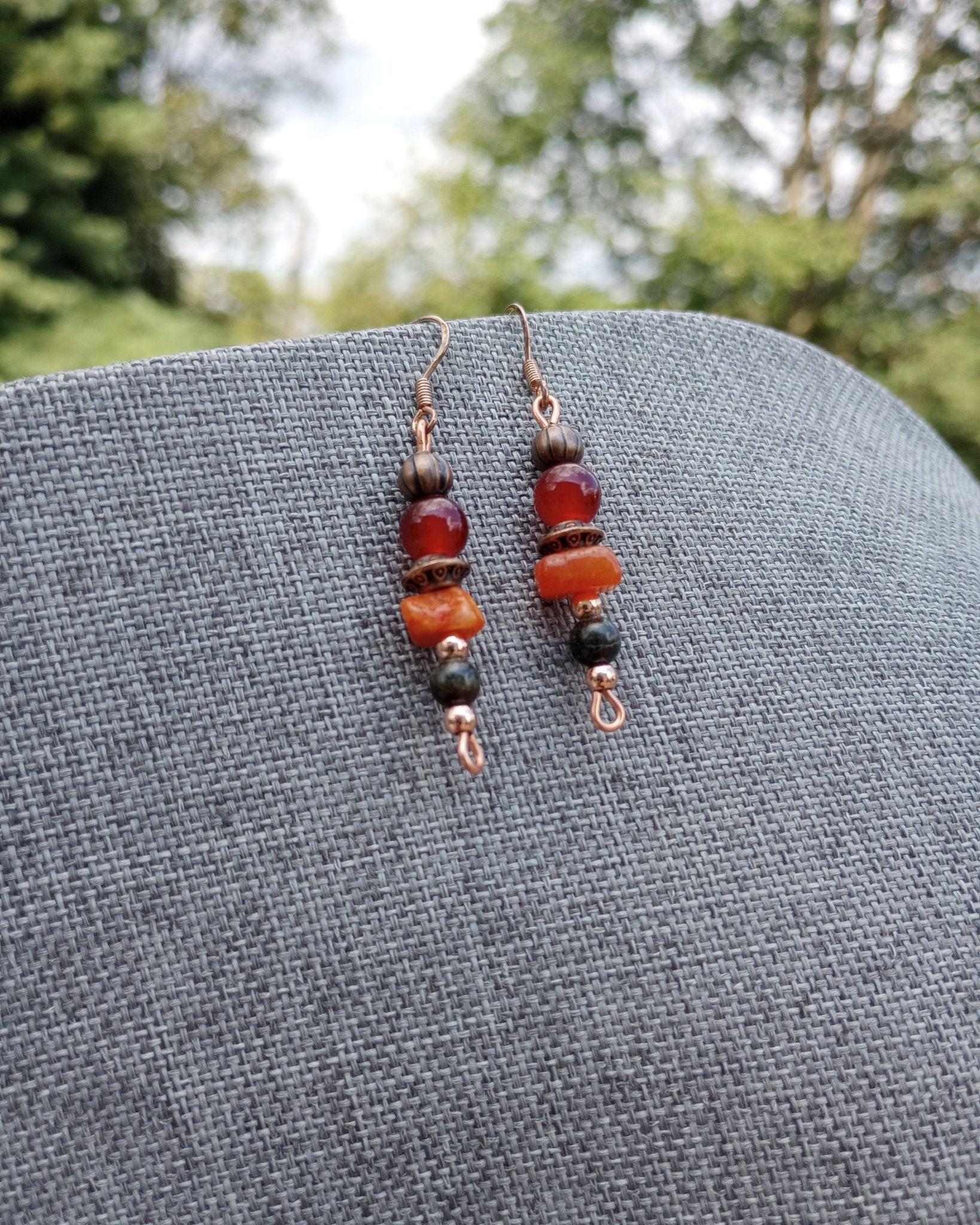 Beaded Stone Chip & Copper Earrings - Windfall Jewelry
