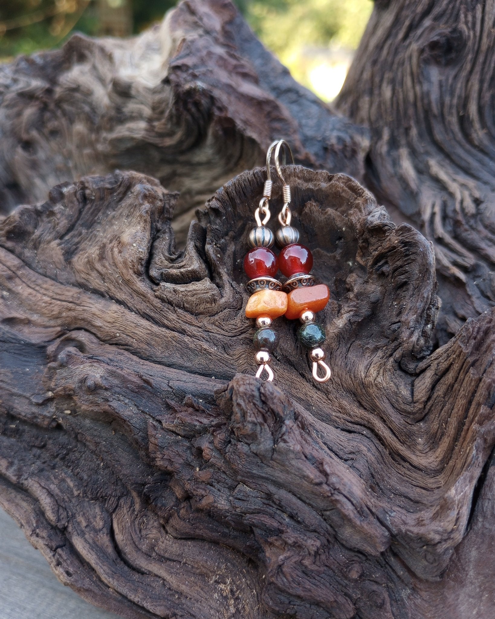 Beaded Stone Chip & Copper Earrings - Windfall Jewelry