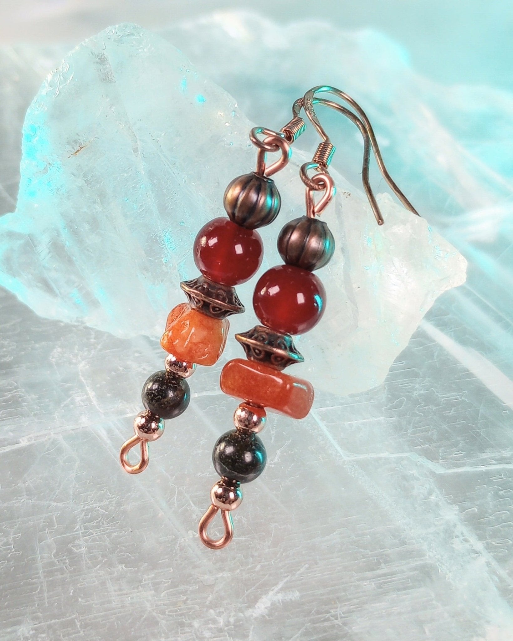 Beaded Stone Chip & Copper Earrings - Windfall Jewelry