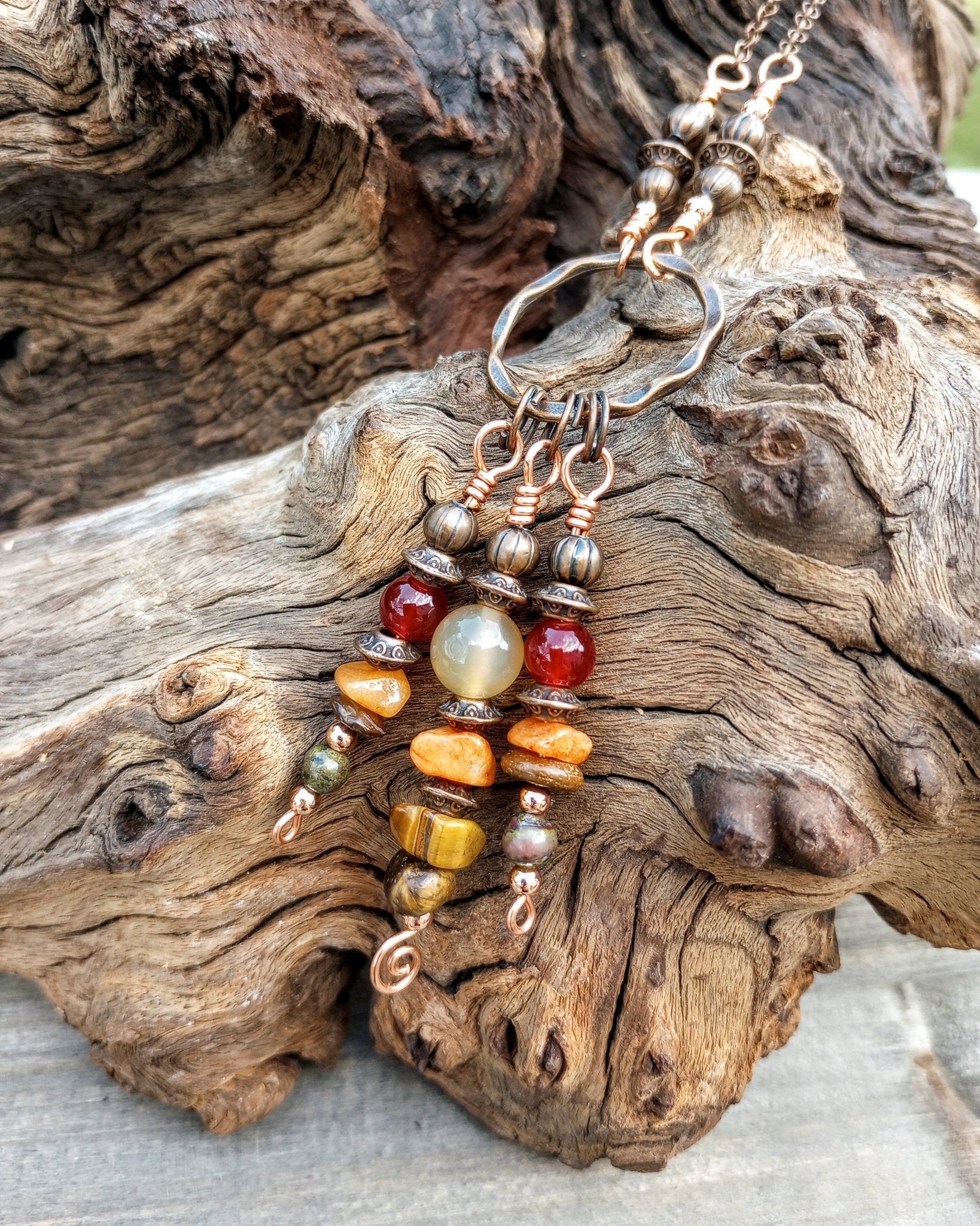 Beaded Stone & Circle Pendant Necklace - Windfall Jewelry