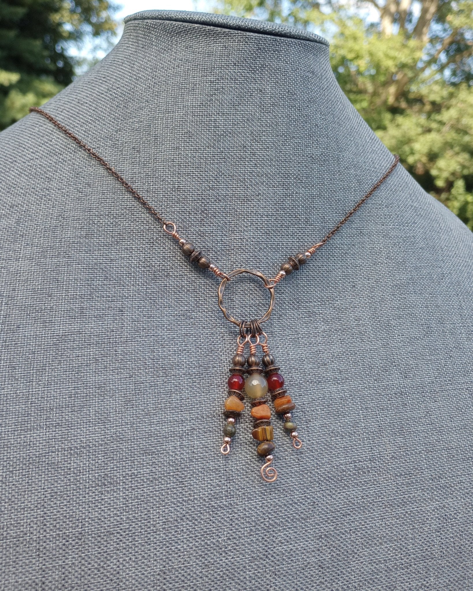 Beaded Stone & Circle Pendant Necklace - Windfall Jewelry
