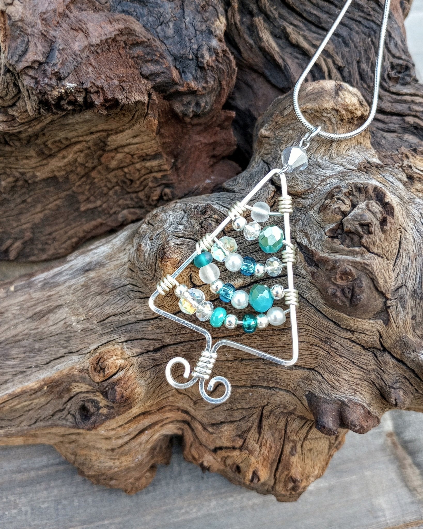 Christmas Tree Wire Wrapped Pendant Necklace - Windfall Jewelry
