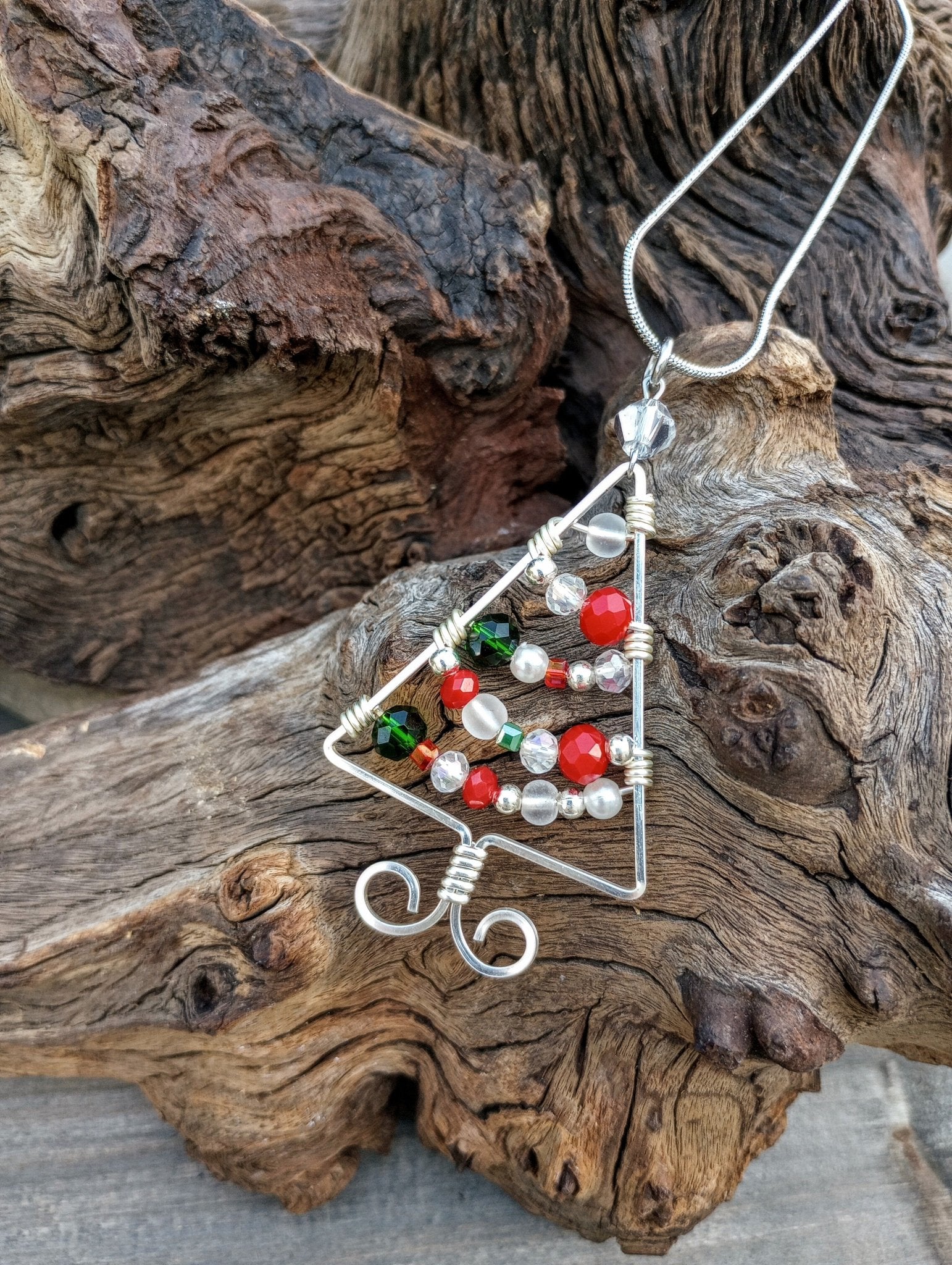 Christmas Tree Wire Wrapped Pendant Necklace - Windfall Jewelry