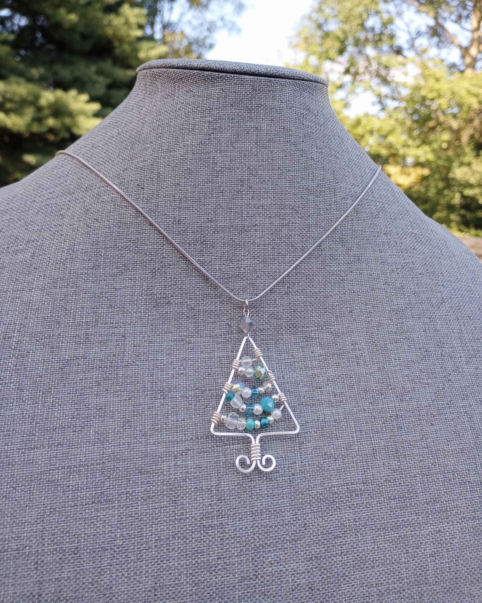 Christmas Tree Wire Wrapped Pendant Necklace - Windfall Jewelry