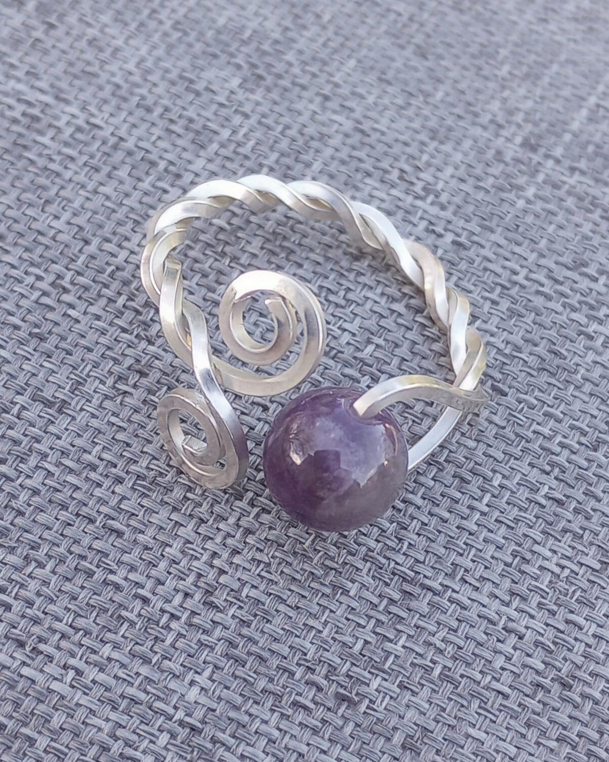 Double Swirl & Amethyst Sterling Silver Ring - Windfall Jewelry