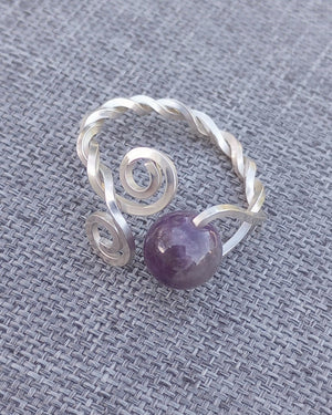 Double Swirl & Amethyst Sterling Silver Ring - Windfall Jewelry