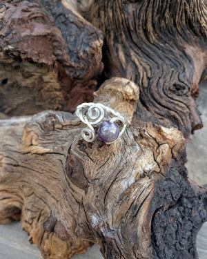 Double Swirl & Amethyst Sterling Silver Ring - Windfall Jewelry