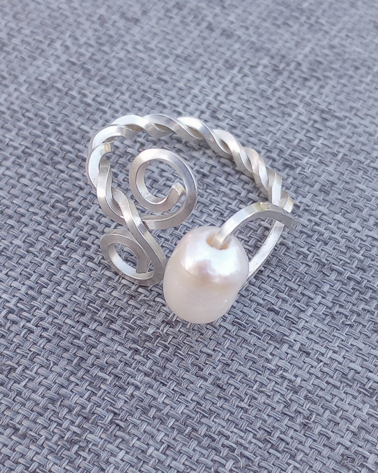 Double Swirl & Freshwater Pearl Sterling Silver Ring - Windfall Jewelry