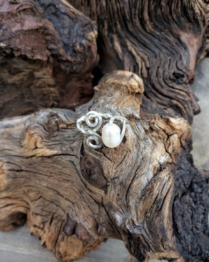 Double Swirl & Freshwater Pearl Sterling Silver Ring - Windfall Jewelry