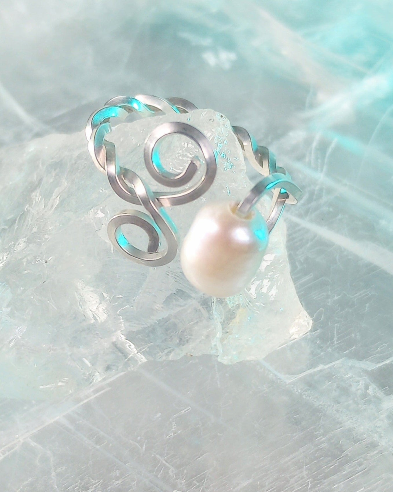 Double Swirl & Freshwater Pearl Sterling Silver Ring - Windfall Jewelry