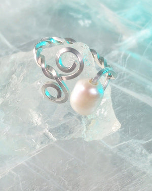 Double Swirl & Freshwater Pearl Sterling Silver Ring - Windfall Jewelry