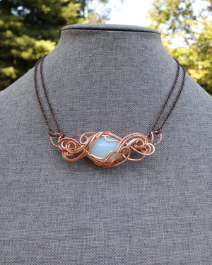 Exquisite Swirls Copper & Opalite Bar Pendant Necklace - Windfall Jewelry