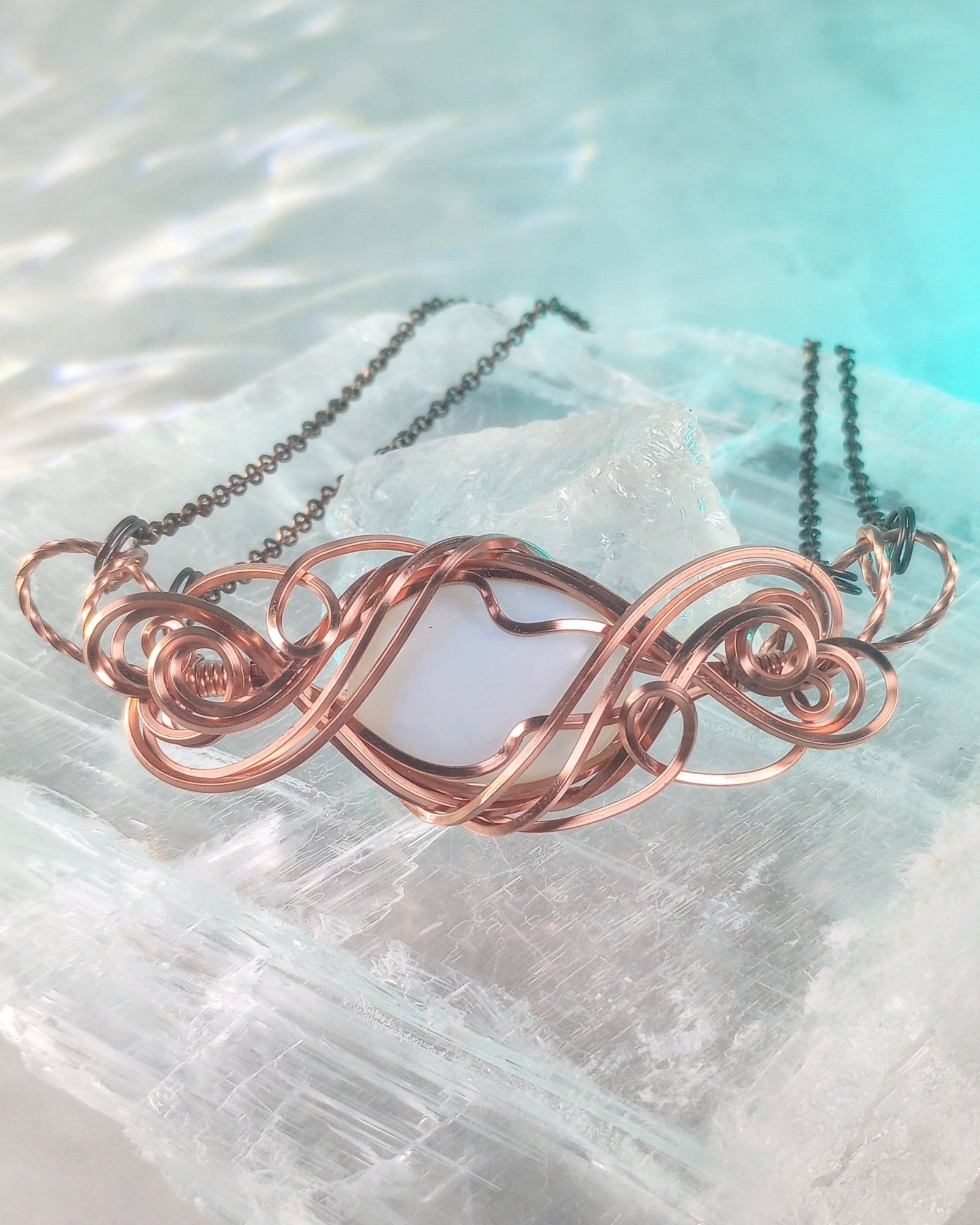 Exquisite Swirls Copper & Opalite Bar Pendant Necklace - Windfall Jewelry