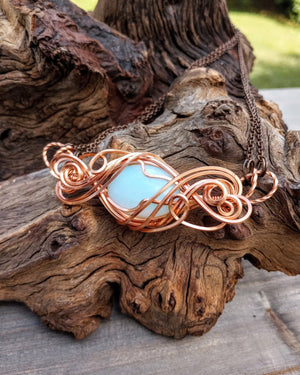 Exquisite Swirls Copper & Opalite Bar Pendant Necklace - Windfall Jewelry