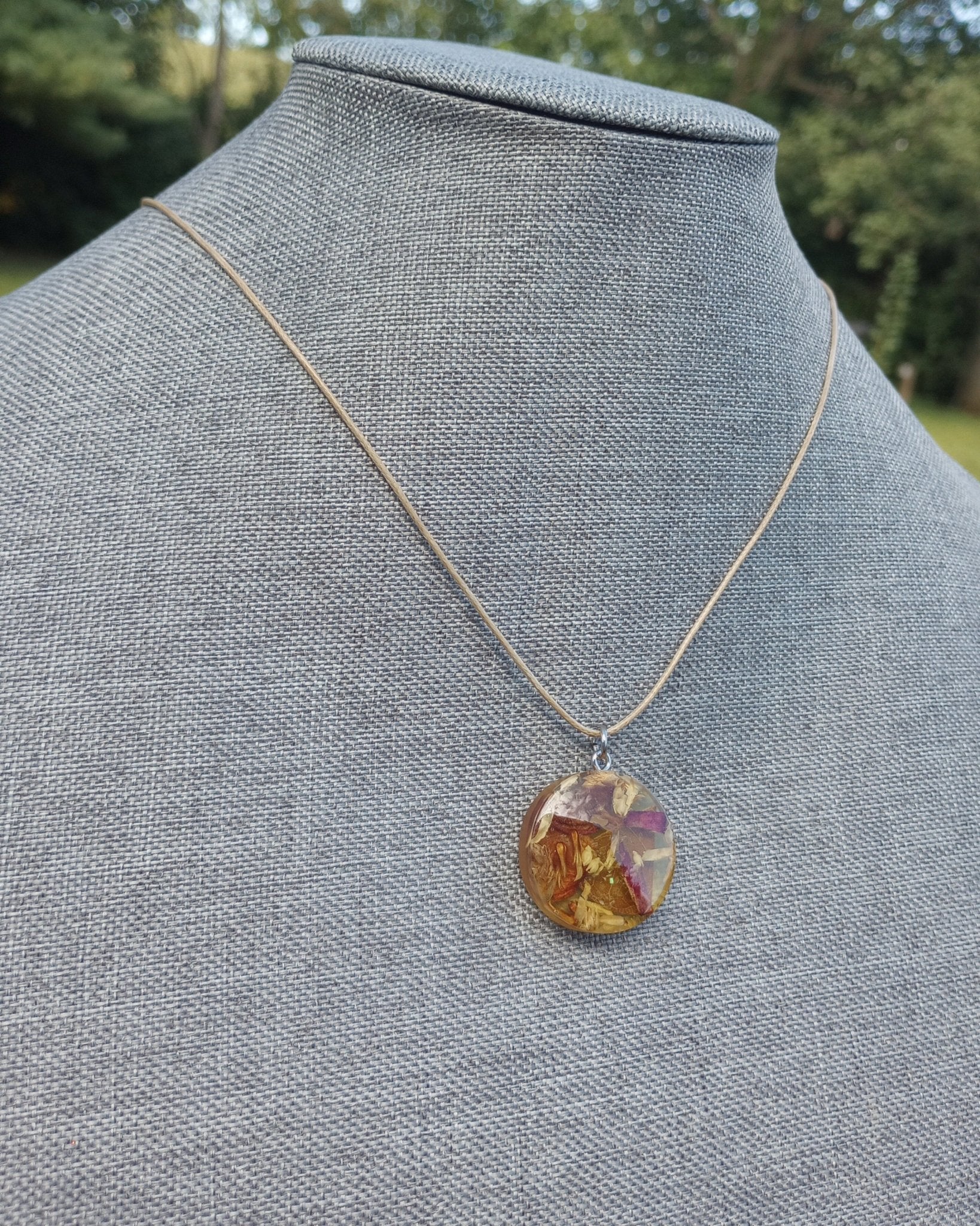 Floral Pendant Necklace (on tan cording) - Windfall Jewelry