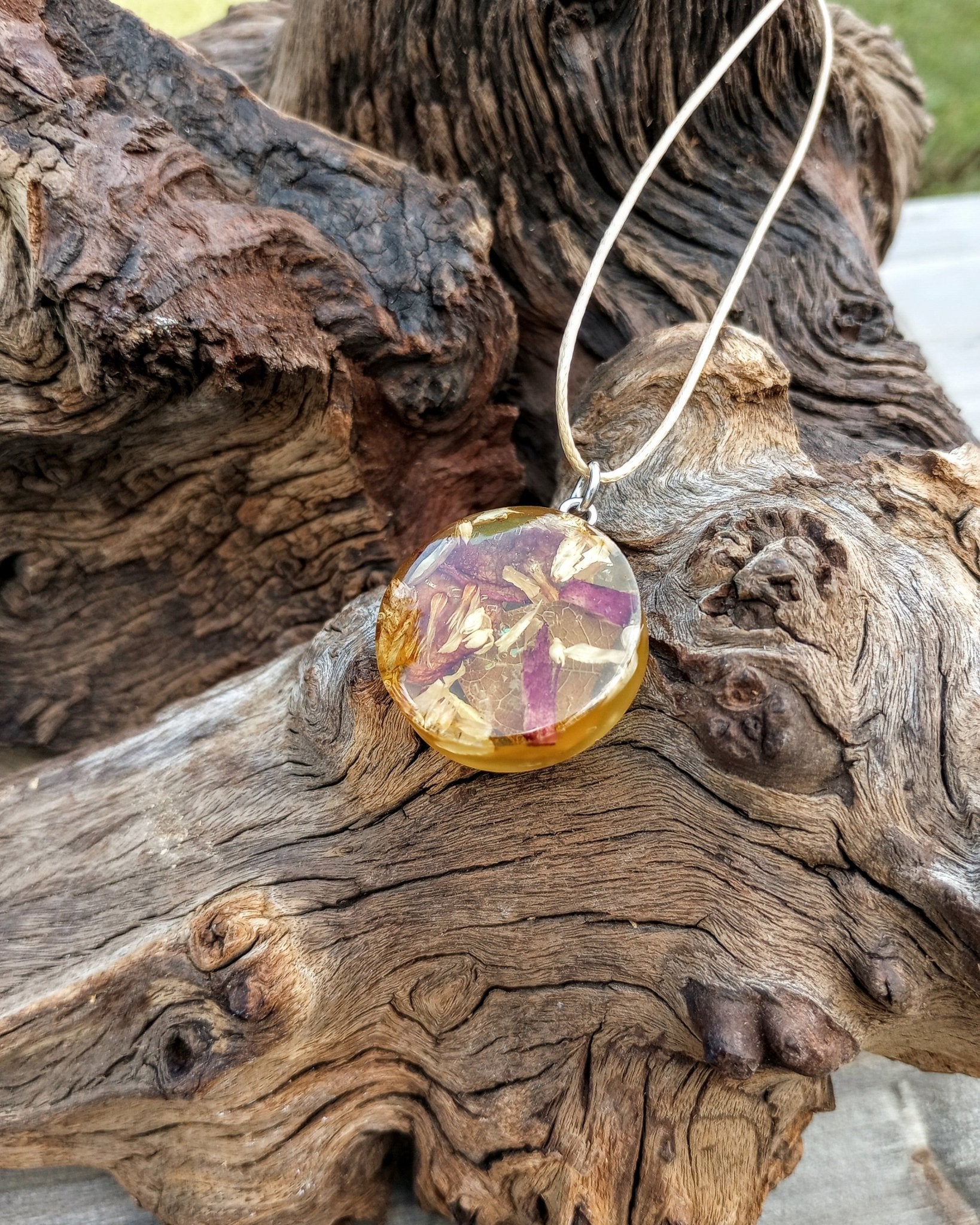 Floral Pendant Necklace (on tan cording) - Windfall Jewelry