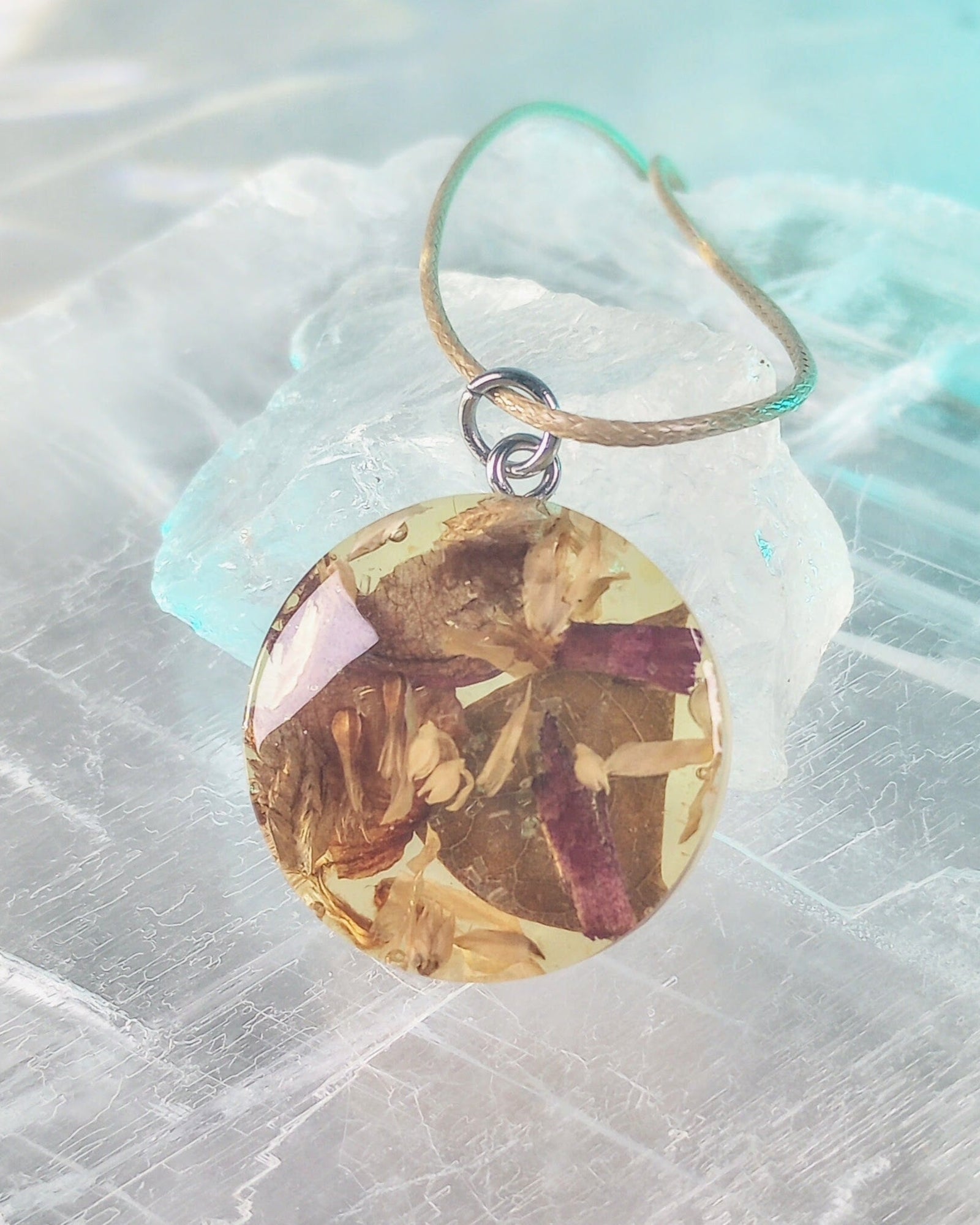 Floral Pendant Necklace (on tan cording) - Windfall Jewelry