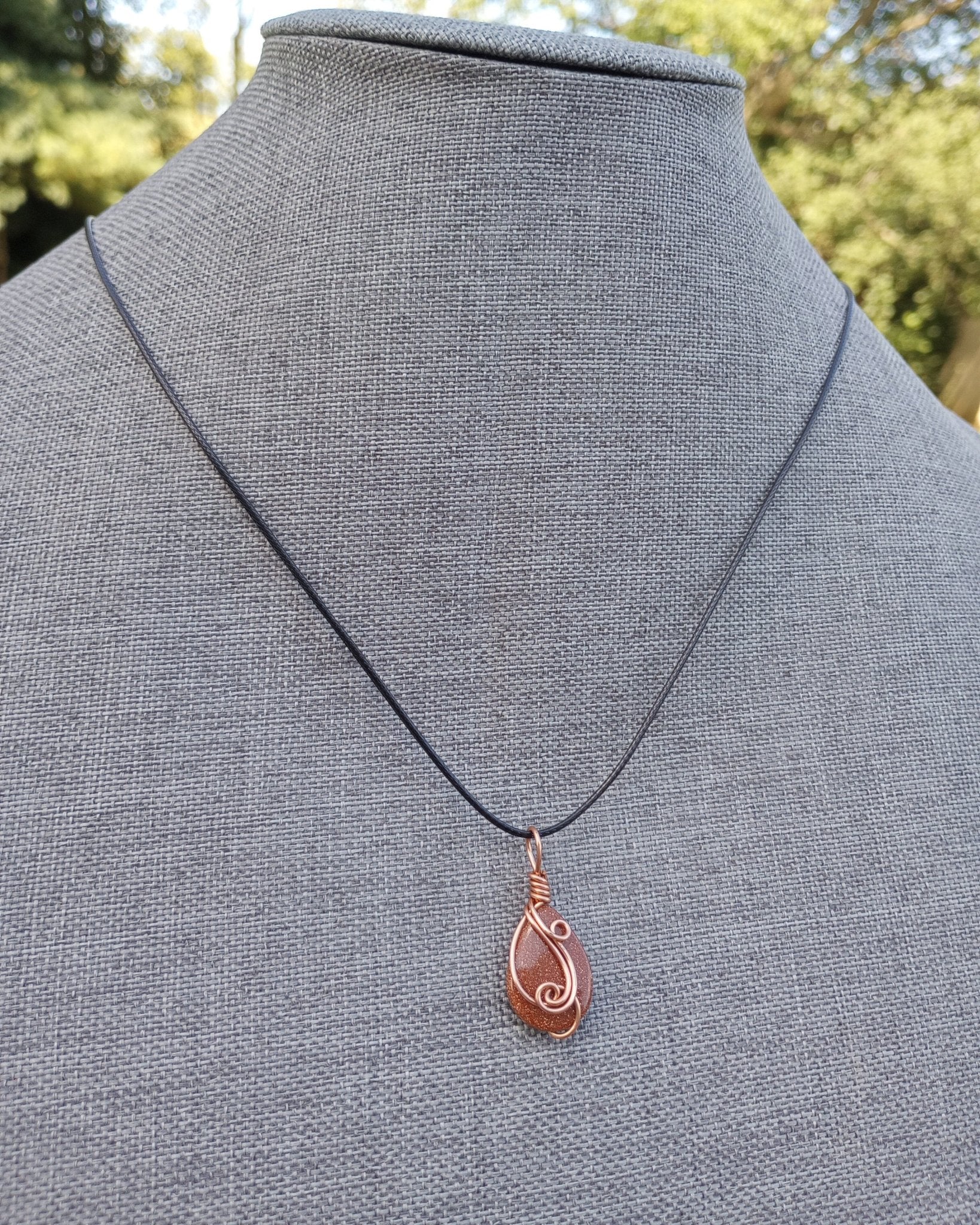 Goldstone Teardrop Wire Wrapped Necklace - Windfall Jewelry