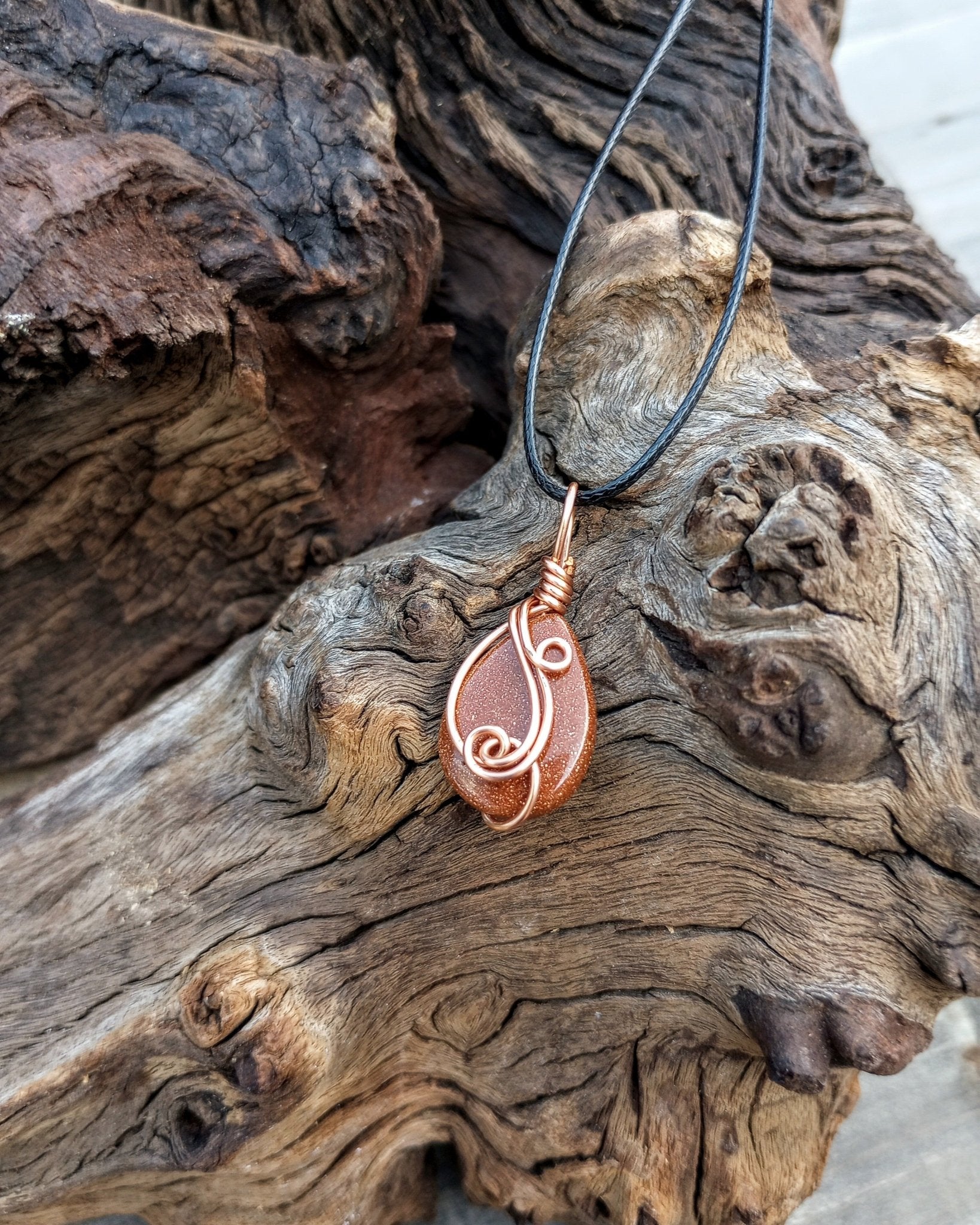 Goldstone Teardrop Wire Wrapped Necklace - Windfall Jewelry