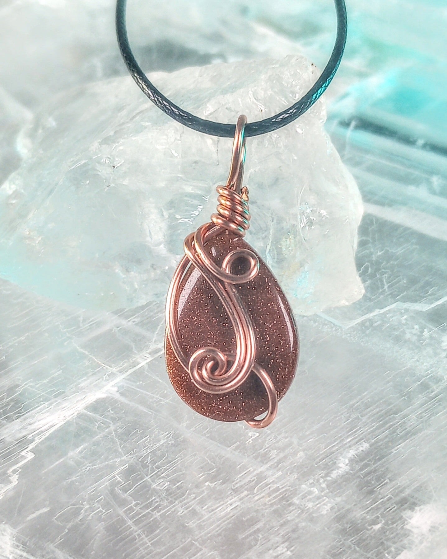 Goldstone Teardrop Wire Wrapped Necklace - Windfall Jewelry