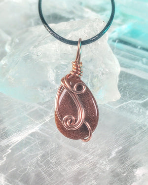 Goldstone Teardrop Wire Wrapped Necklace - Windfall Jewelry
