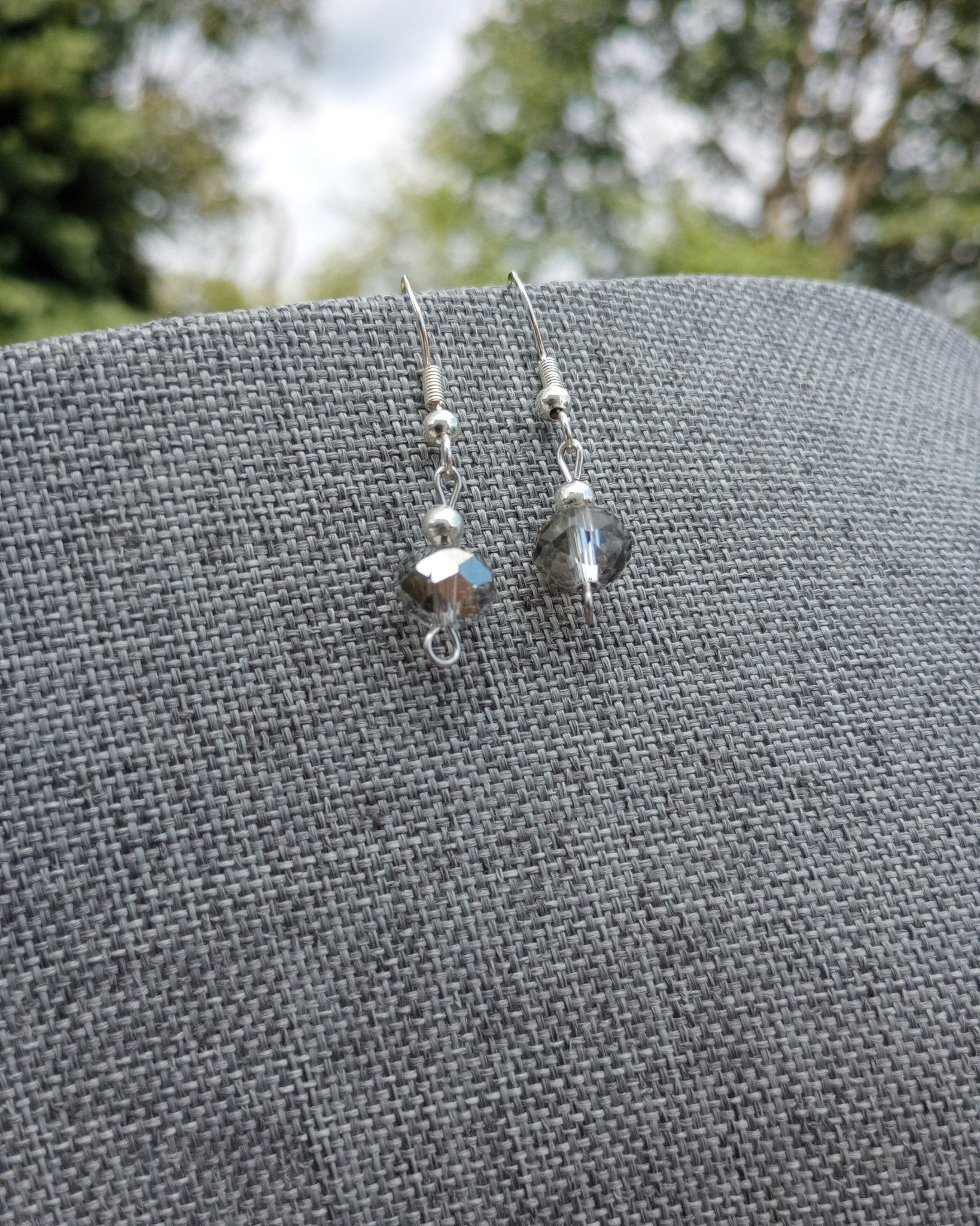 Gray Crystal & Silver Beaded Earrings - Windfall Jewelry