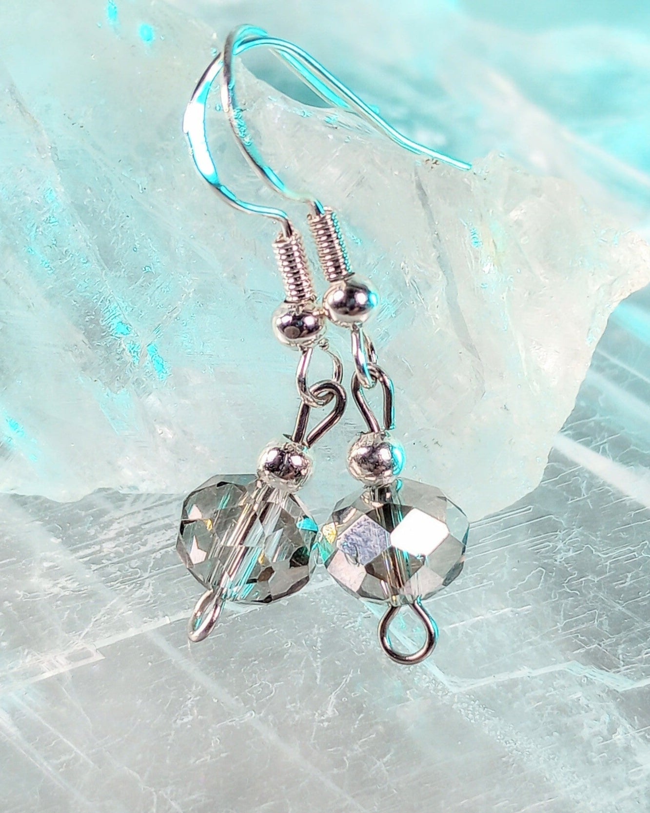 Gray Crystal & Silver Beaded Earrings - Windfall Jewelry