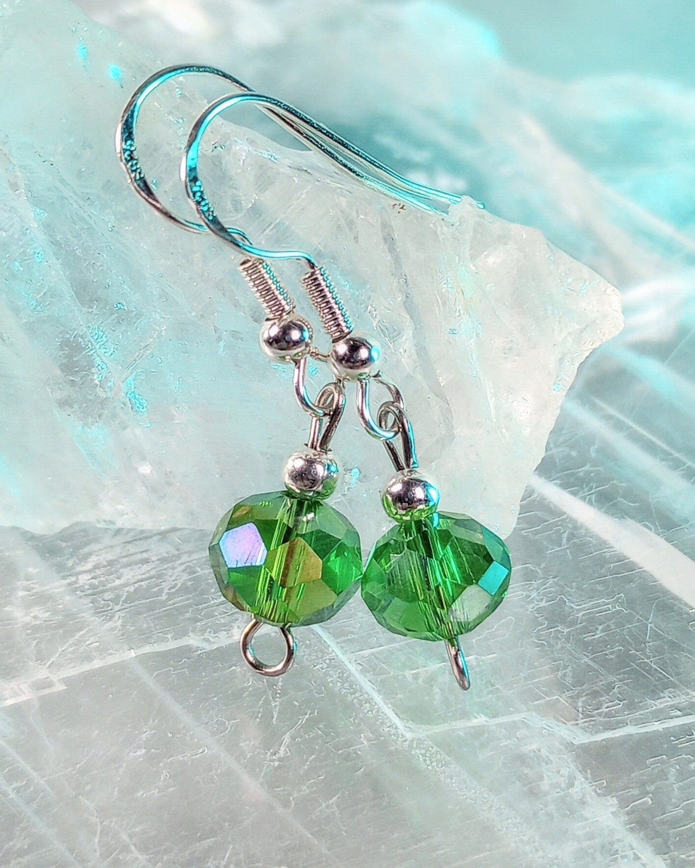 Green Crystal & Silver Beaded Earrings - Windfall Jewelry