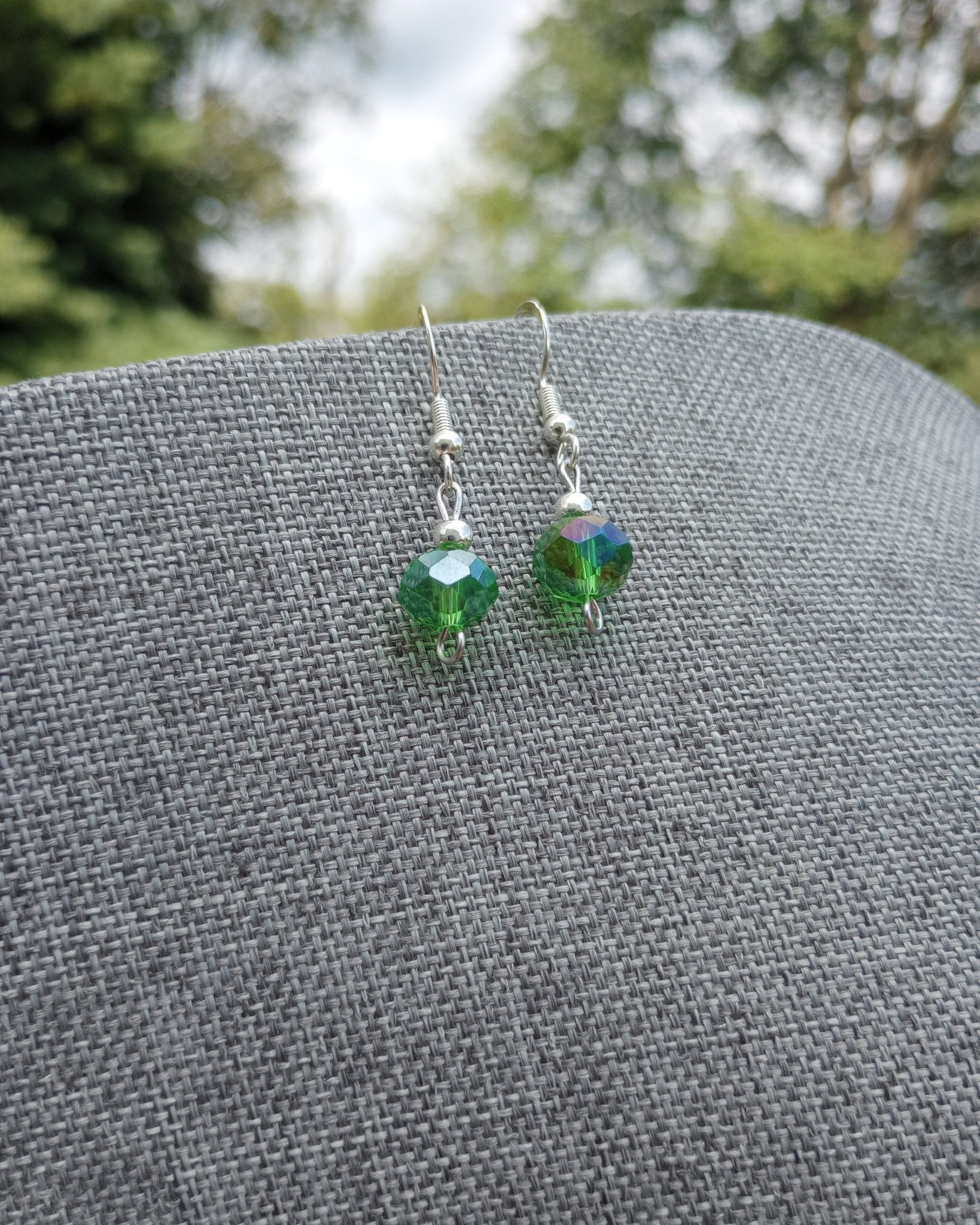 Green Crystal & Silver Beaded Earrings - Windfall Jewelry