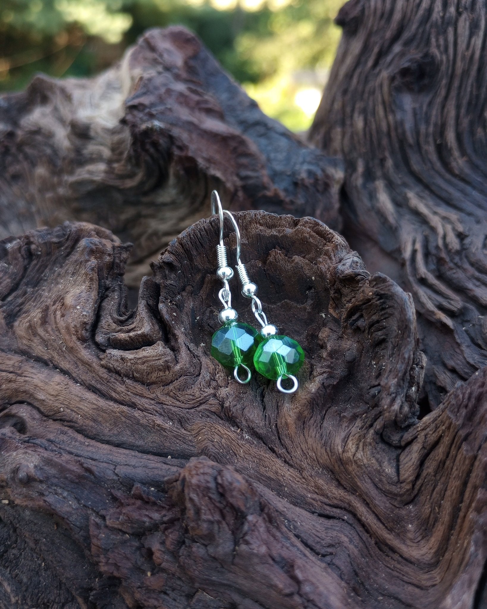 Green Crystal & Silver Beaded Earrings - Windfall Jewelry