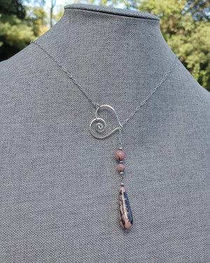 Heart & Rhodonite Teardrop Chain Lariat Necklace - Windfall Jewelry