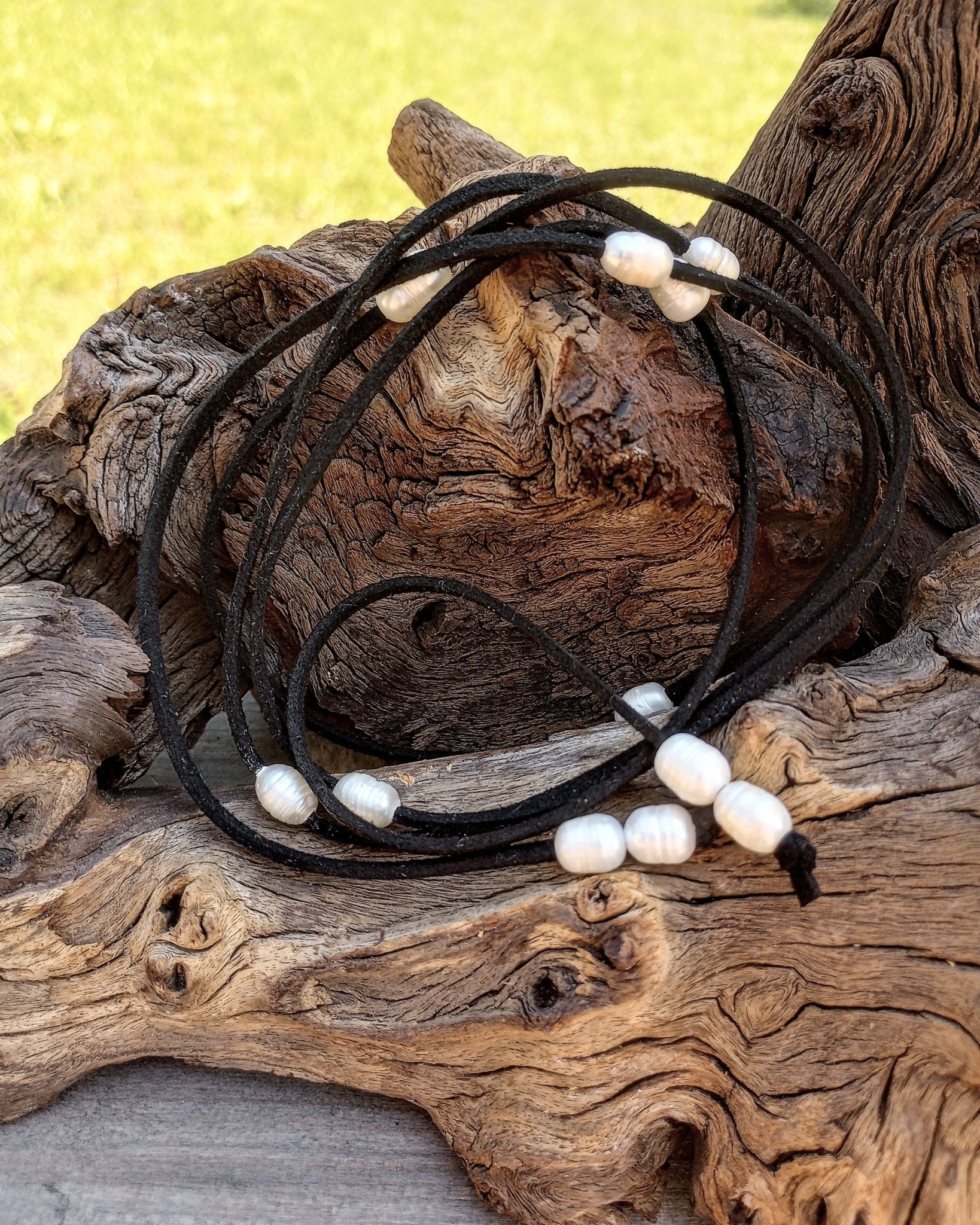 Ivory Luster Freshwater Pearl Lariat Necklace (on Black) - Windfall Jewelry