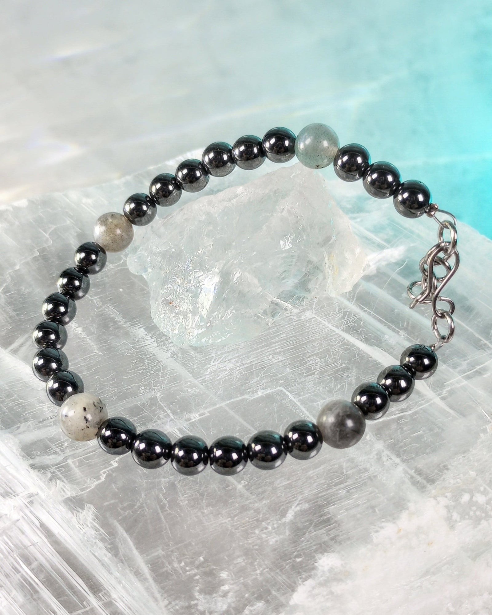 Labradorite & Hematite Mens Beaded Bracelet - Windfall Jewelry