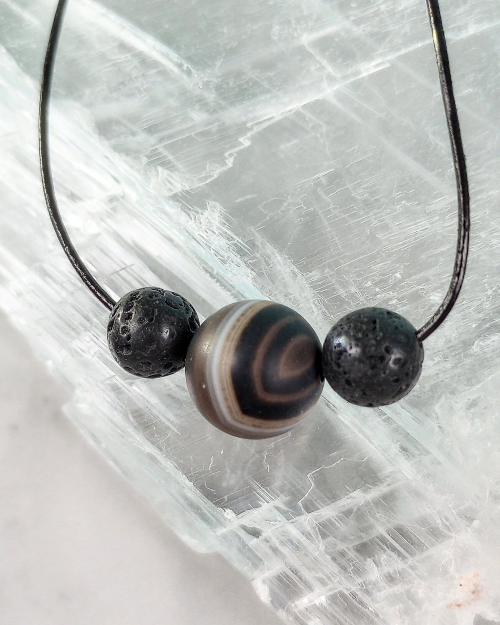 Lava Bead & Striped Agate Beaded Necklace - Windfall Jewelry