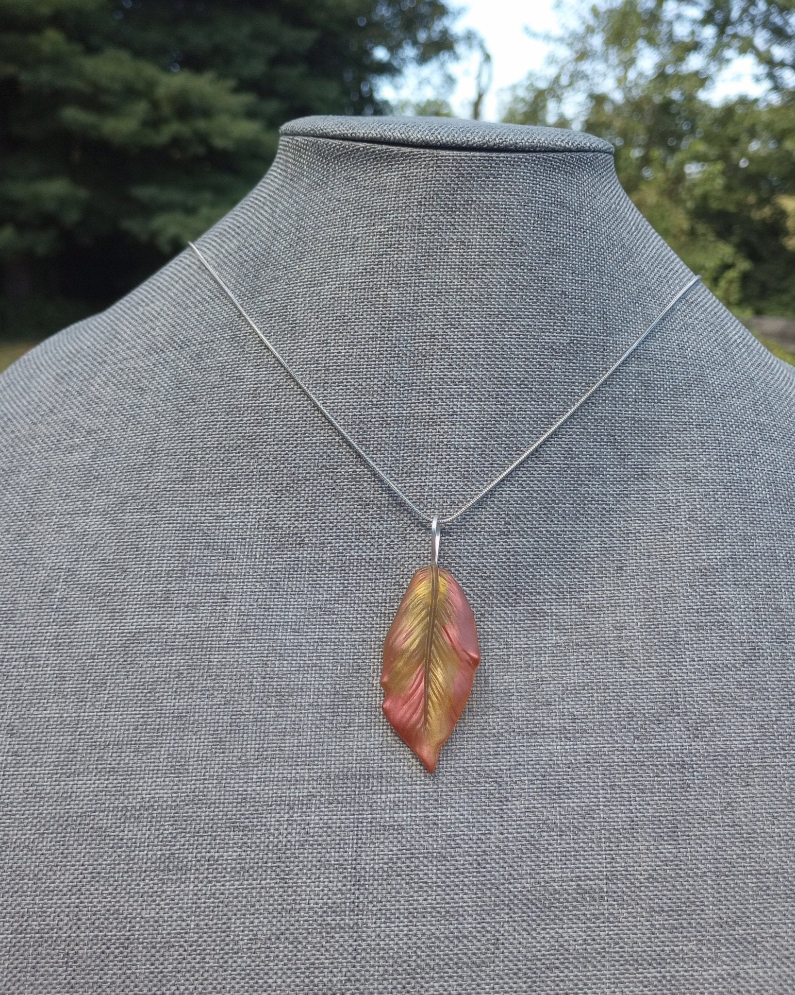 Leaf Pendant Necklace (hand - painted in Fall colors) - Windfall Jewelry