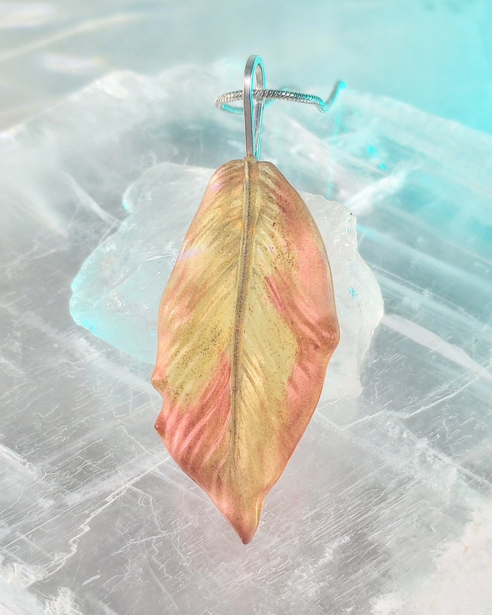 Leaf Pendant Necklace (hand - painted in Fall colors) - Windfall Jewelry