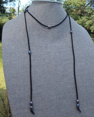 Midnight Mystique Freshwater Pearl Lariat Necklace (on Black) - Windfall Jewelry
