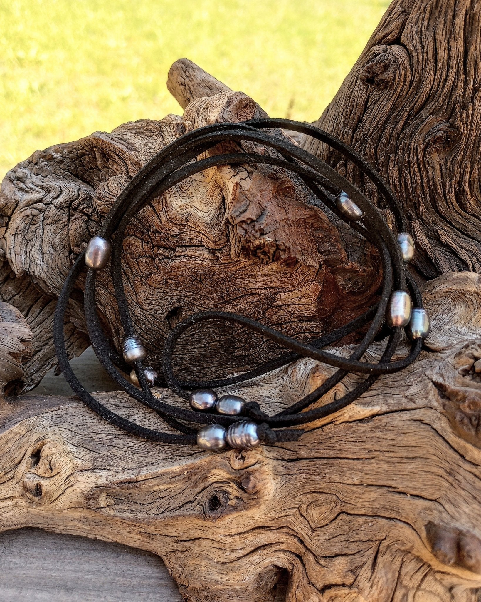 Midnight Mystique Freshwater Pearl Lariat Necklace (on Black) - Windfall Jewelry