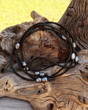 Midnight Mystique Freshwater Pearl Lariat Necklace (on Black) - Windfall Jewelry