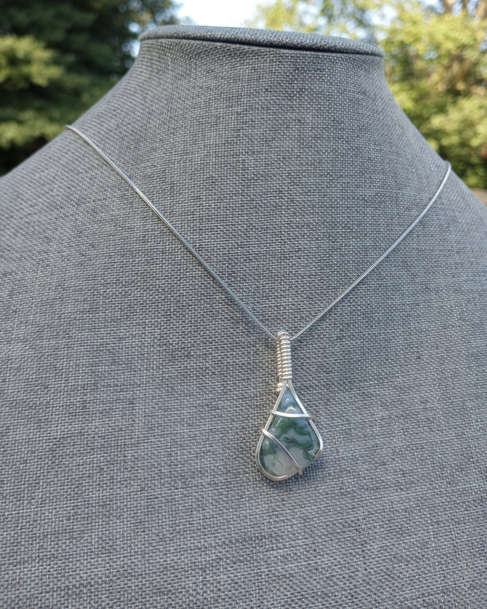 Moss Agate Natural Stone Pendant Necklace - Windfall Jewelry
