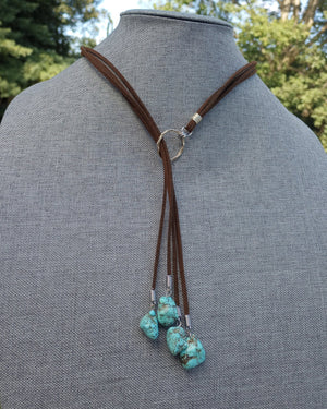 Multi - Strand Turquoise Howlite Lariat Necklace (on Dark Brown) - Windfall Jewelry