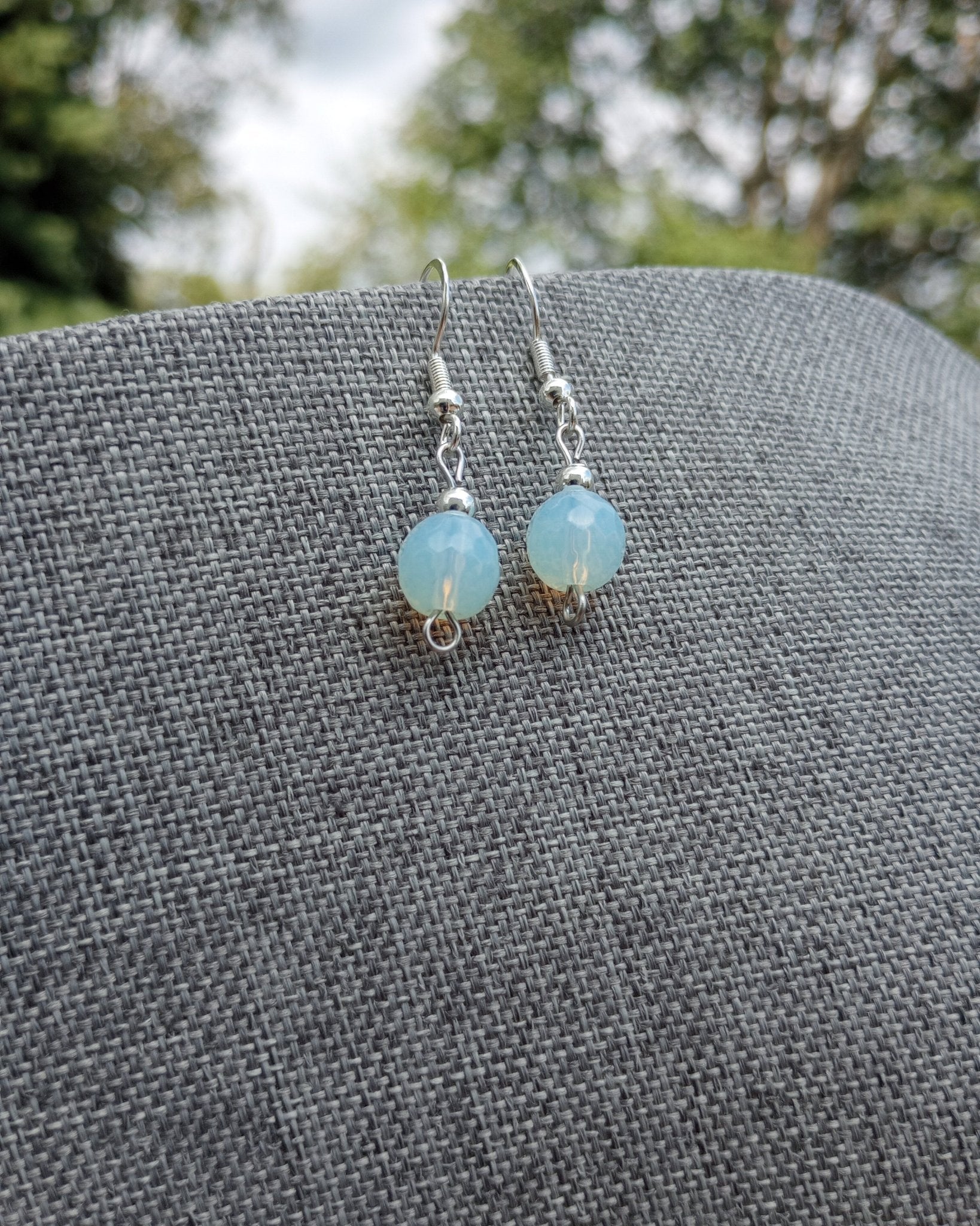 Opalite Crystal & Silver Beaded Earrings - Windfall Jewelry