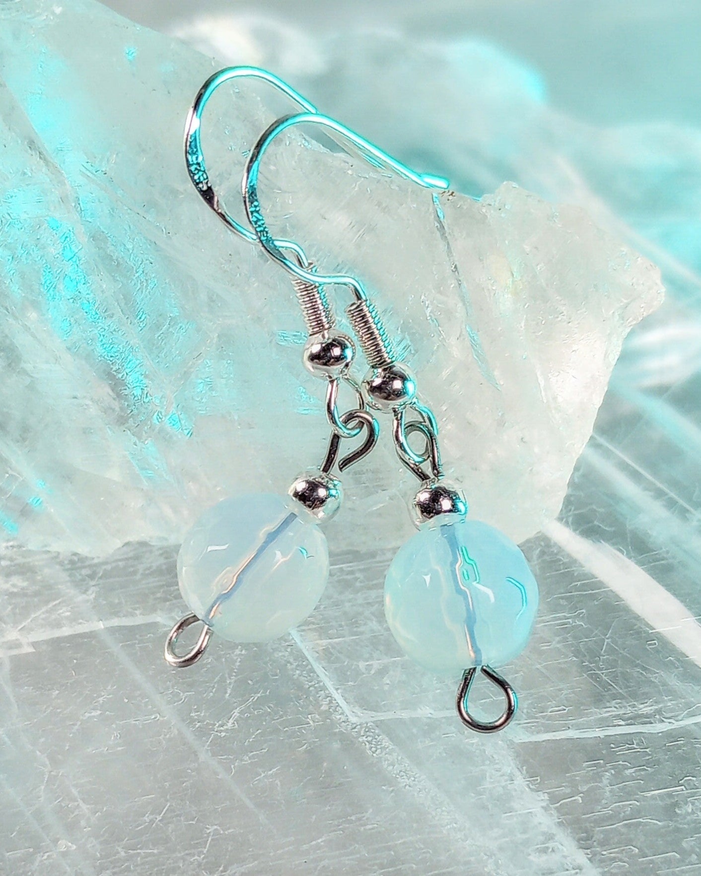 Opalite Crystal & Silver Beaded Earrings - Windfall Jewelry