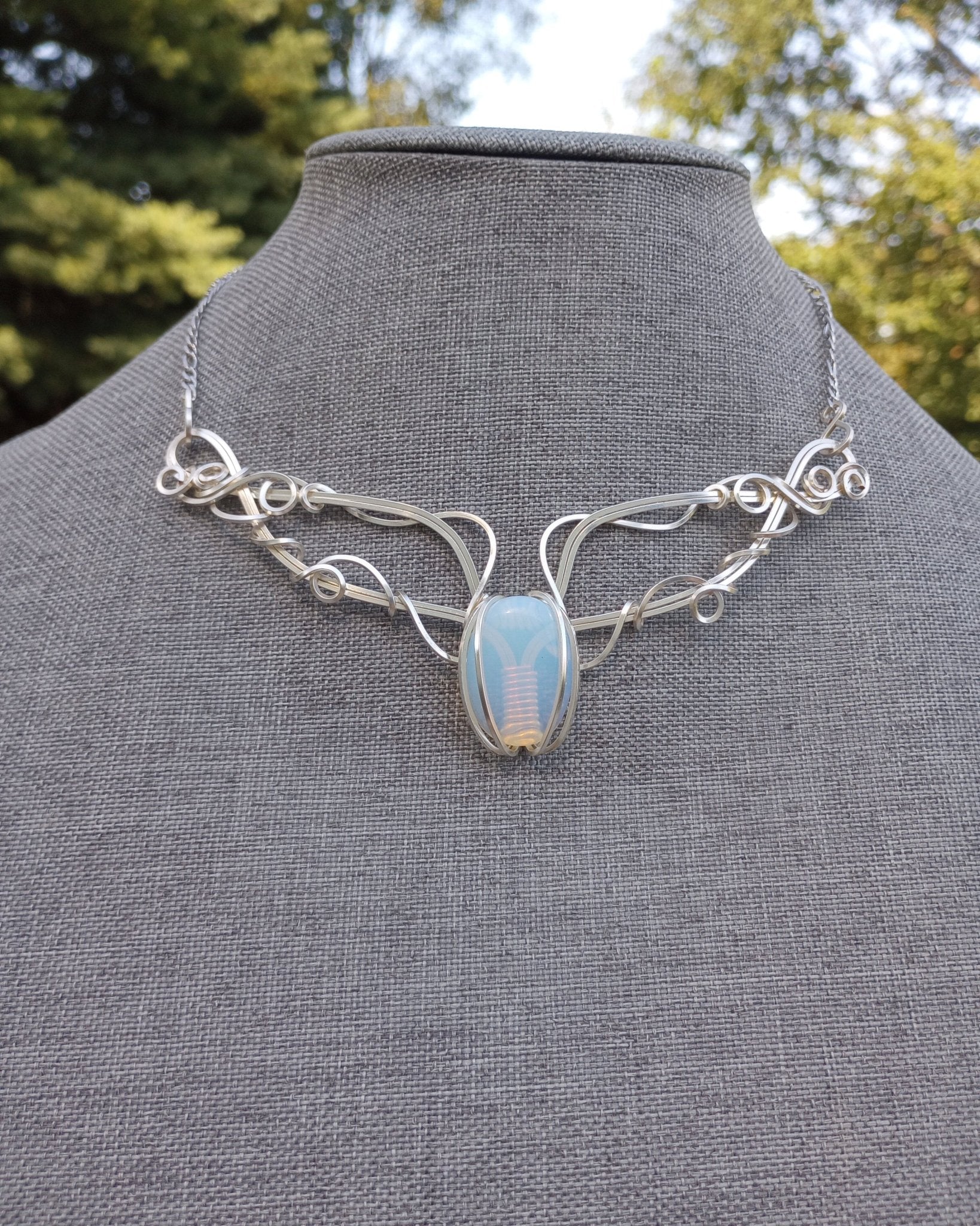 Opalite Filigree Bar Pendant Necklace - Windfall Jewelry