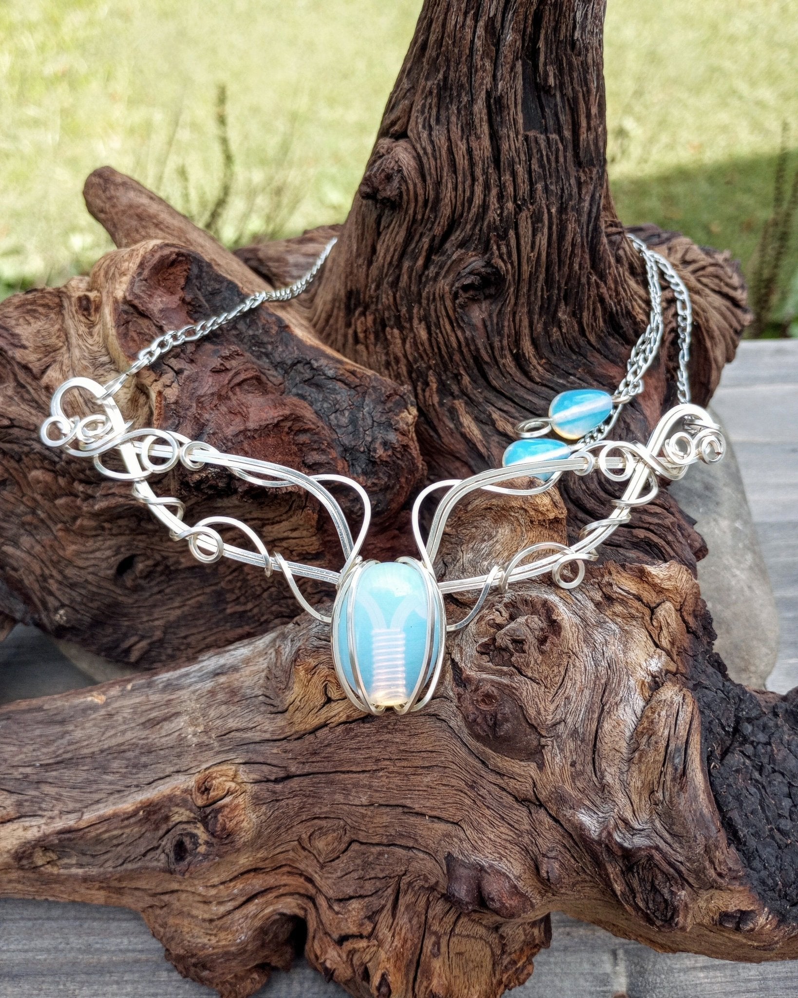 Opalite Filigree Bar Pendant Necklace - Windfall Jewelry