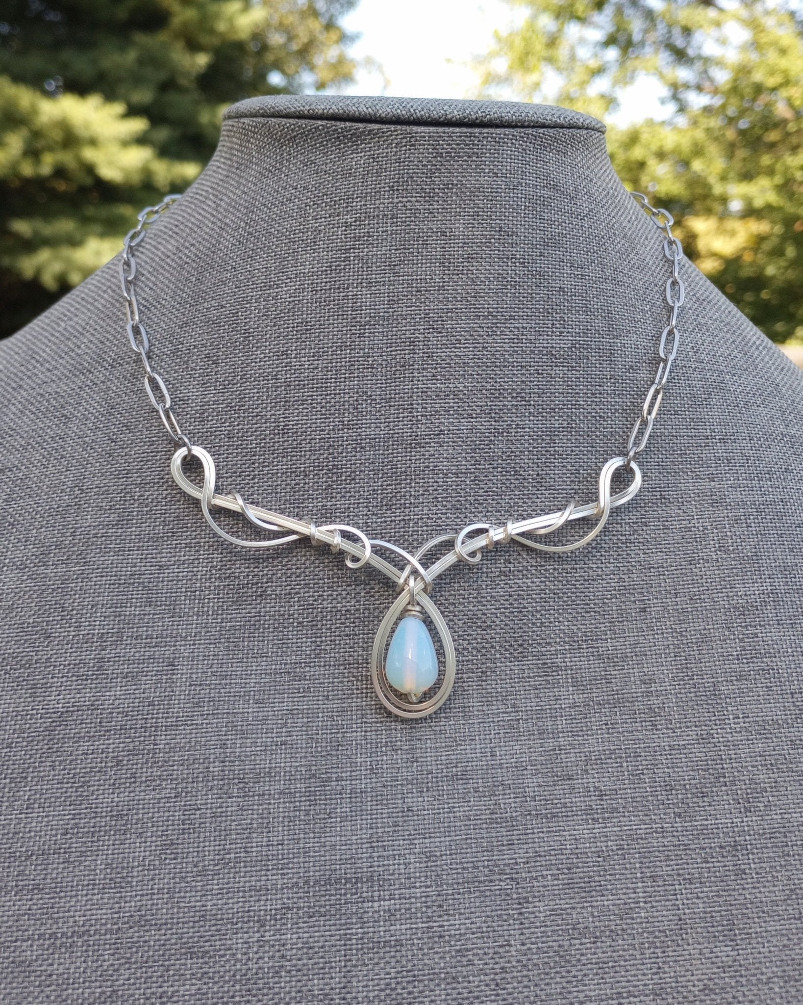 Opalite Teardrop Bar Pendant Necklace - Windfall Jewelry